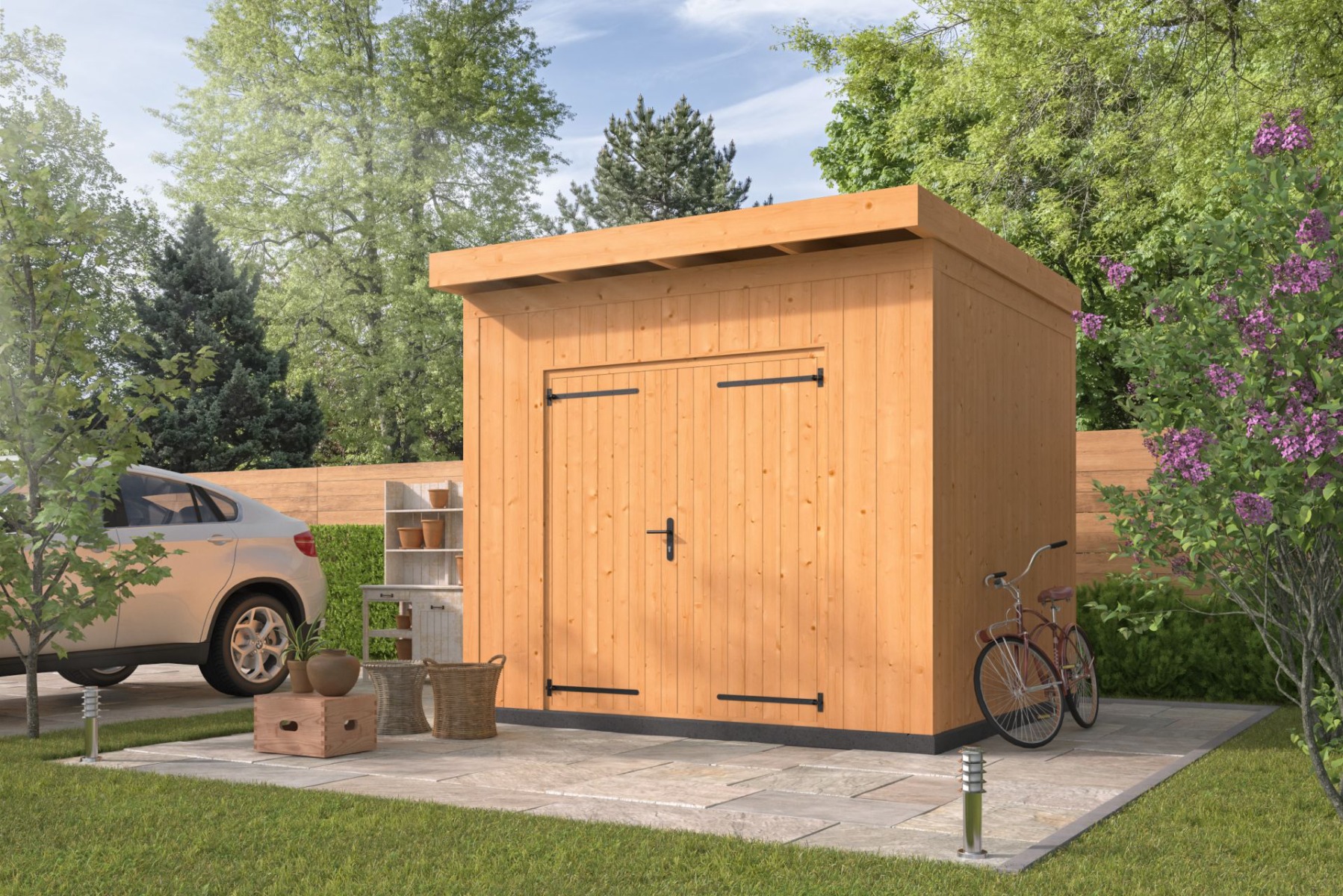 Berging Almelo 300x300 cm incl. dubbele deur, verticale wanden onbehandeld - Bouwpakket afbeelding