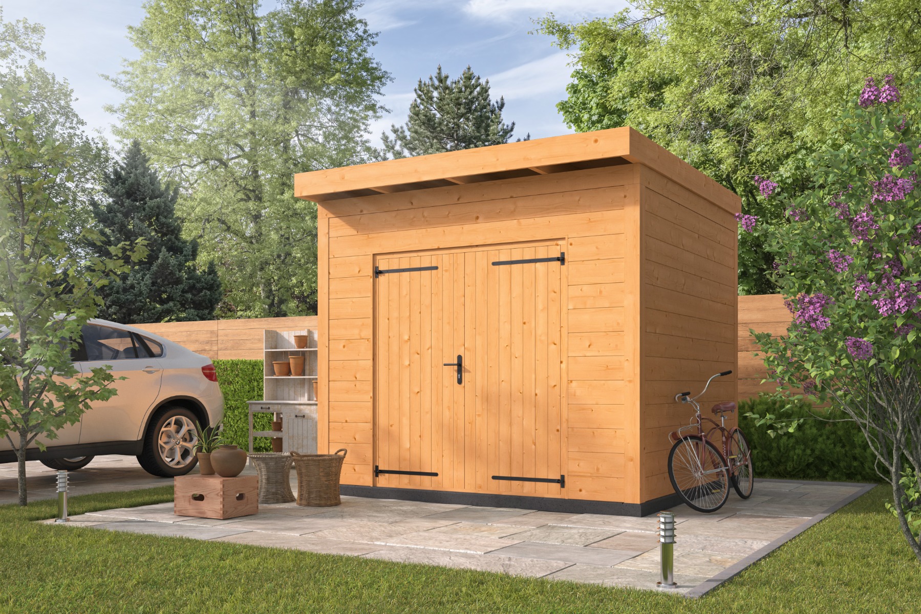 Berging Almelo 300x300 cm incl. dubbele deur, horizontale wanden onbehandeld - Bouwpakket afbeelding