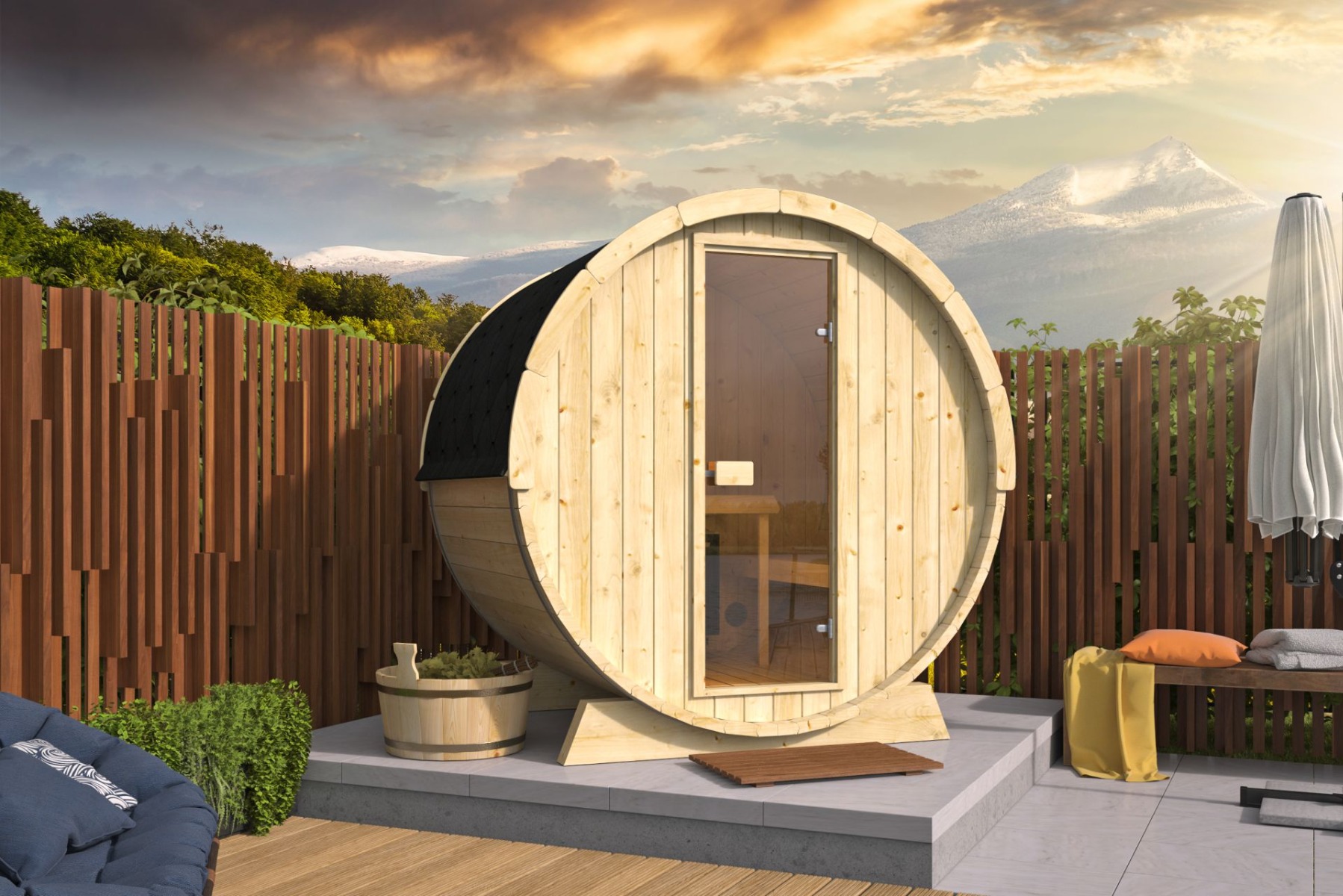 Barrelsauna Ø205x160 cm - Vurenhout afbeelding