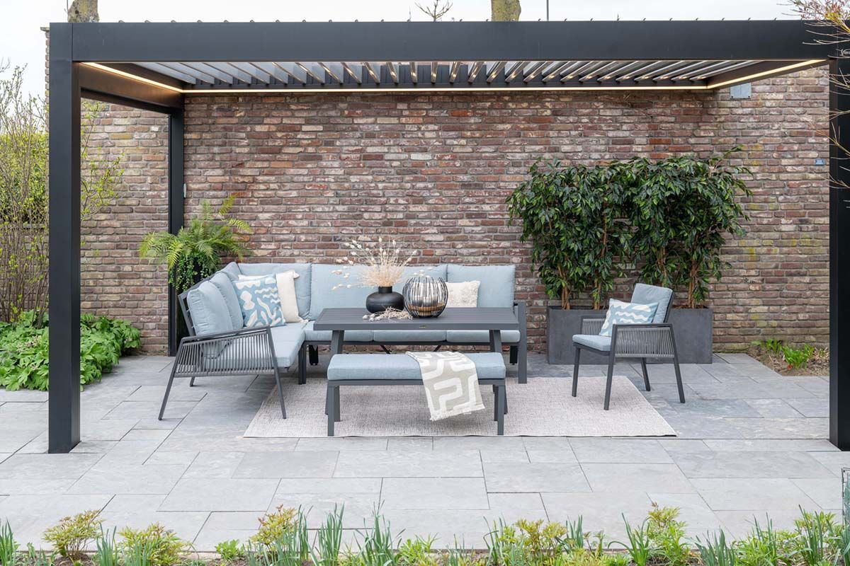 Andrea lounge-diningset - 4-delig - rechts carbon black - rope dark grey - mint grey