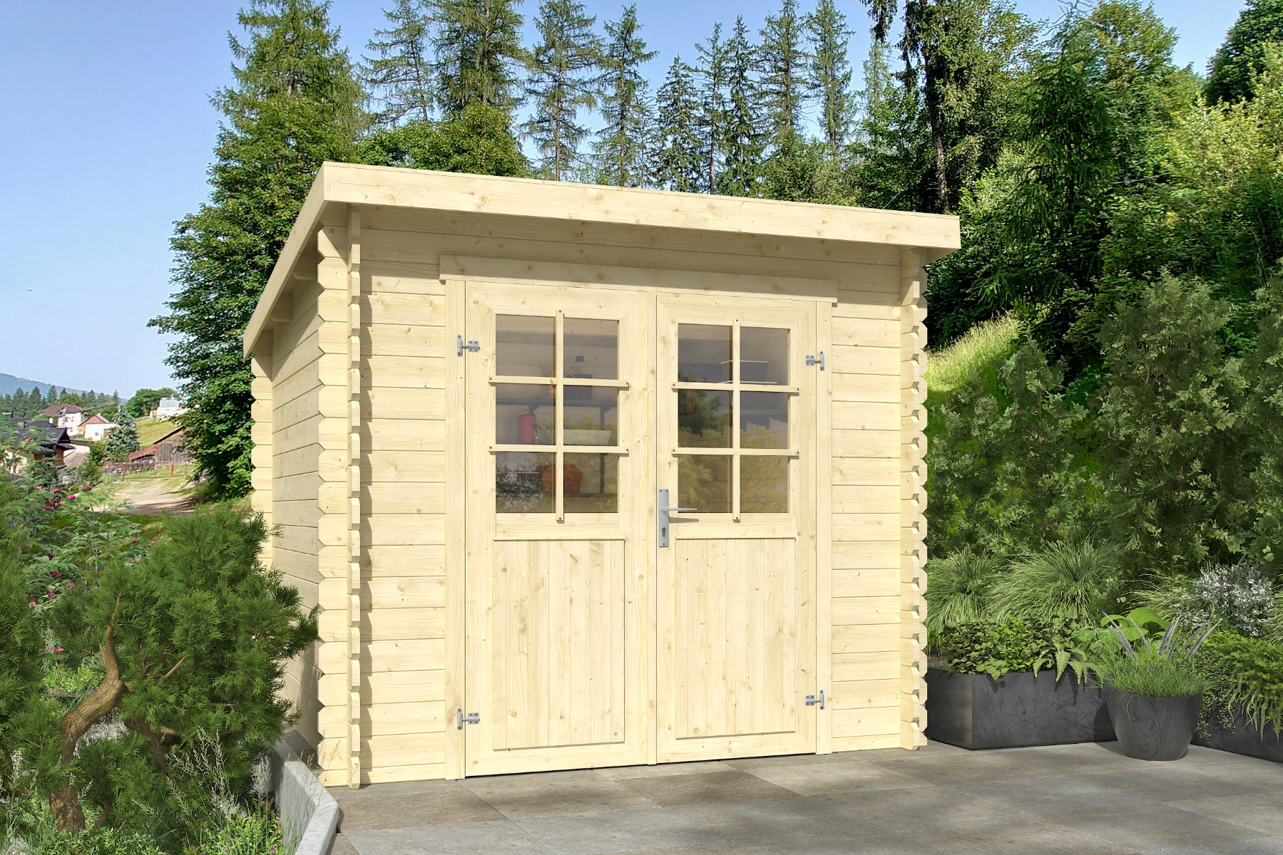 Outdoor Life Indi Blokhut 250x250 cm 28 mm vuren blank afbeelding 1