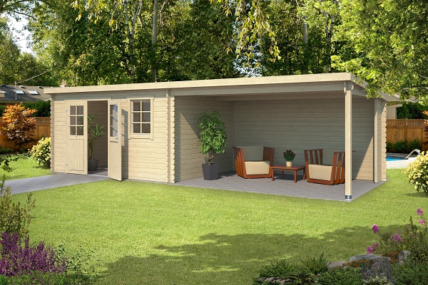Blokhut Aida 400x295 cm + luifel 390 cm afbeelding