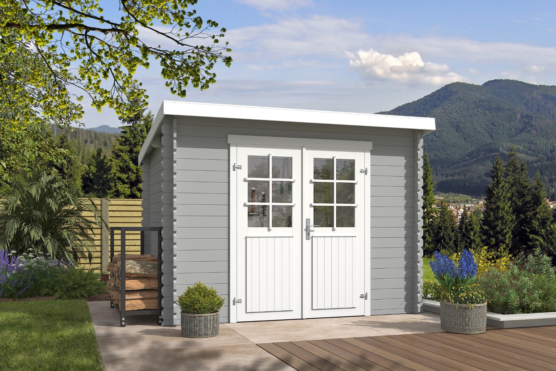 Outdoor Life Nadia Blokhut 295x195 cm 28 mm vuren Platinum Grey-Wit gecoat
