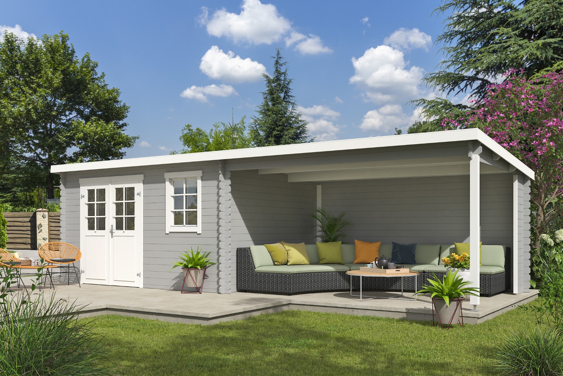 Outdoor Life Aida Blokhut 780x295 cm 28 mm vuren Platinum Grey-Wit gecoat