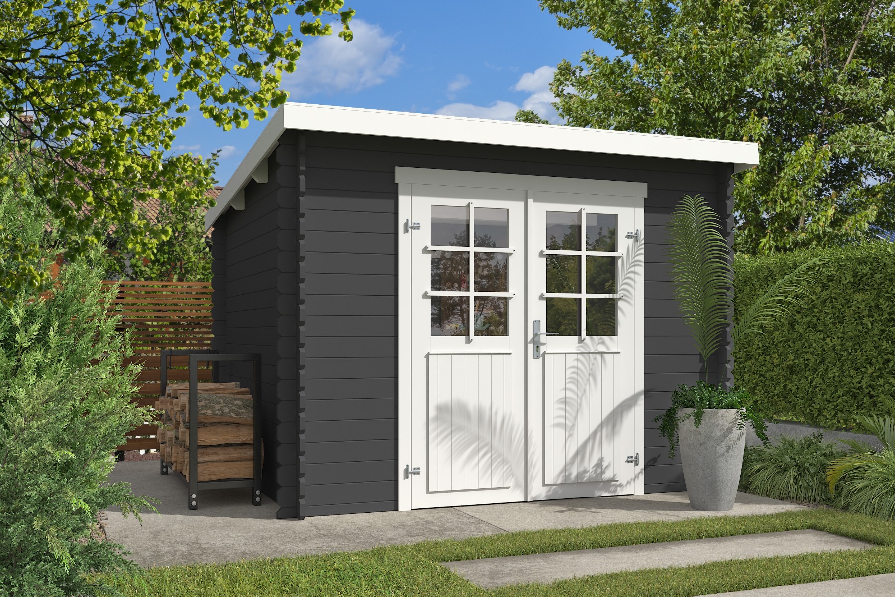 Outdoor Life Nadia Blokhut 295x250 cm 28 mm vuren Carbon Grey-Wit gecoat