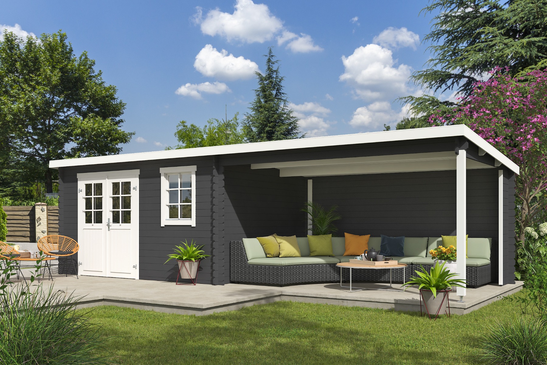 Outdoor Life Aida Blokhut 780x295 cm 28 mm vuren Carbon Grey-Wit gecoat
