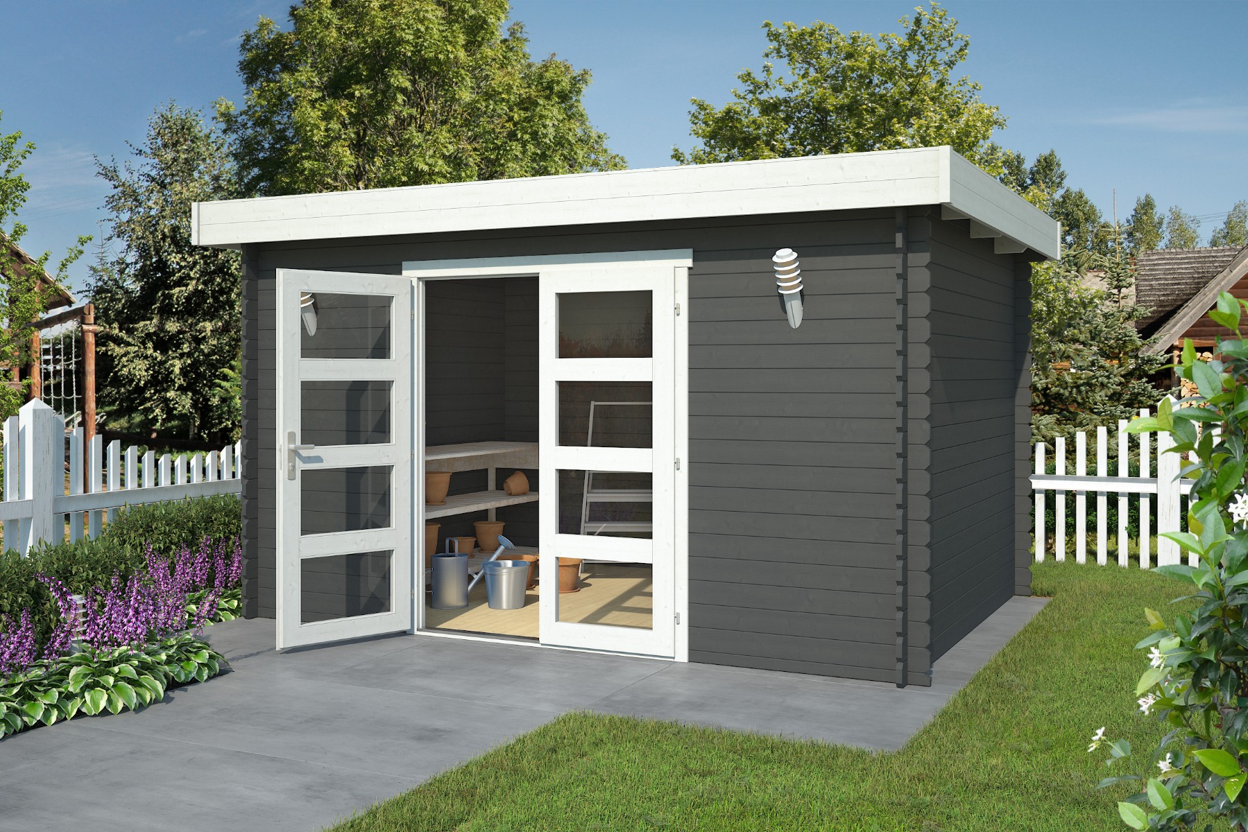 Blokhut Mikkel 400x295 cm - Carbon Grey-Wit gecoat afbeelding
