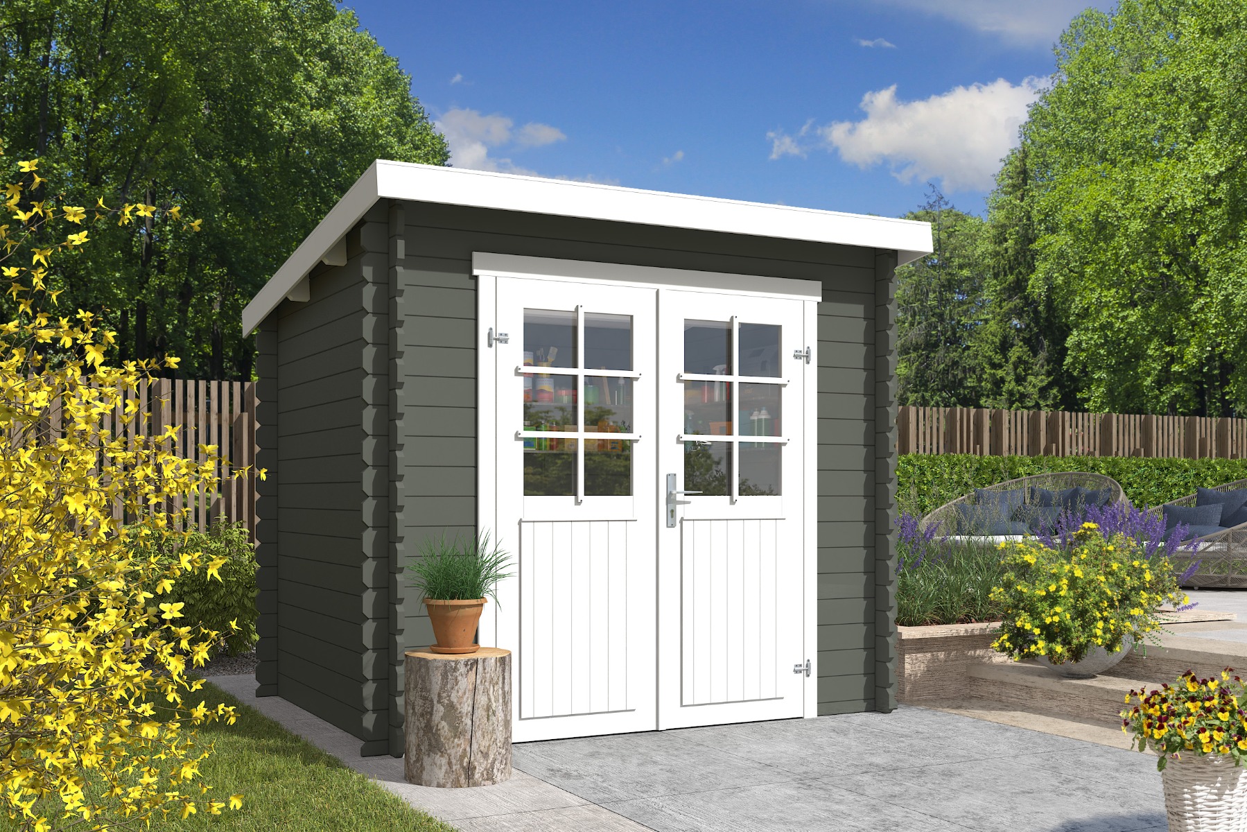 Outdoor Life Indi Blokhut 250x195 cm 28 mm vuren Green Grey-Wit gecoat