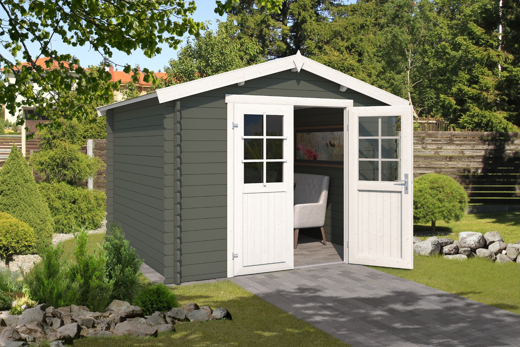 Blokhut Norah 295x295 - Green Grey-Wit gecoat afbeelding