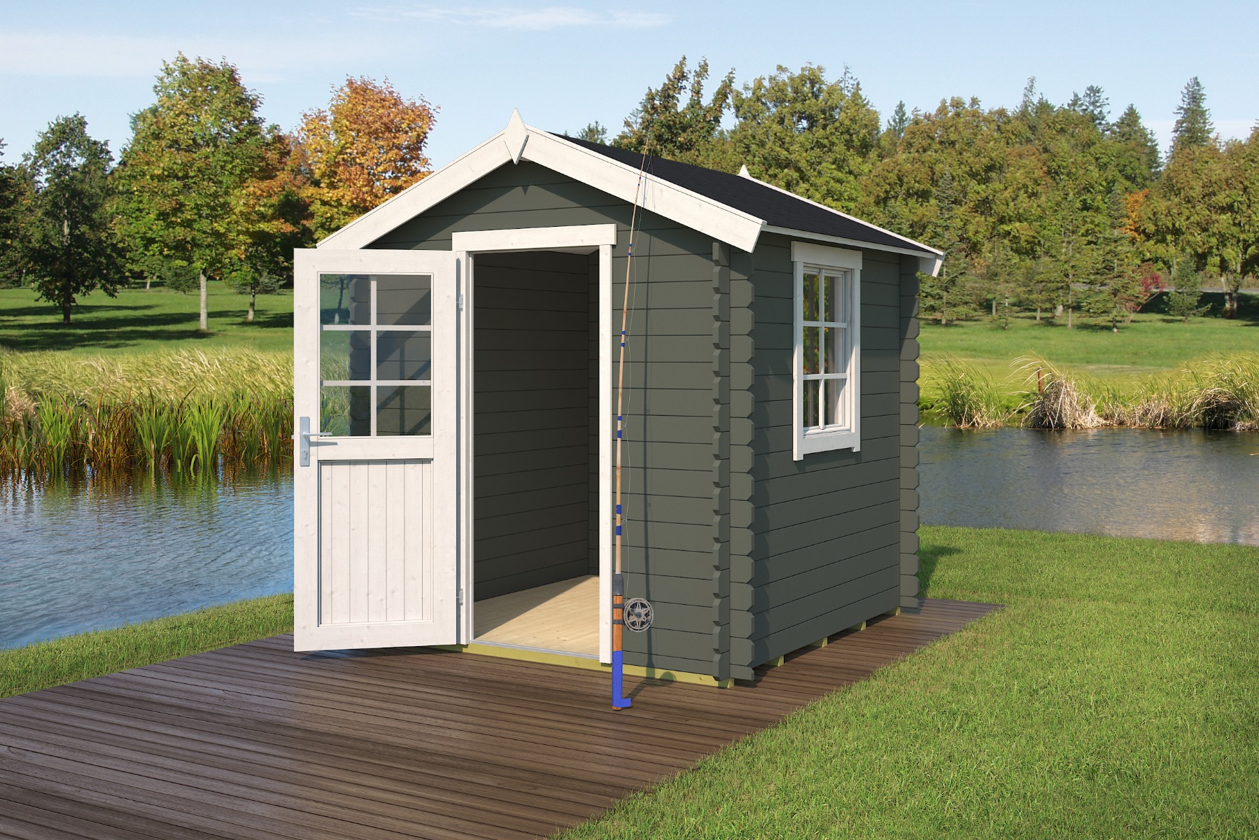 Blokhut Wels 220x220 cm - Green Grey-Wit gecoat afbeelding
