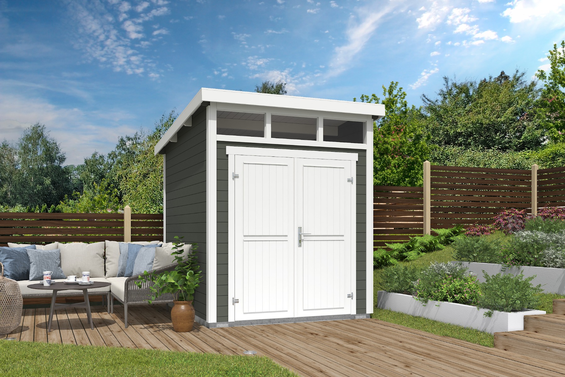 Tuinhuis Kibo 2 200x250 cm - Green Grey-Wit gecoat afbeelding