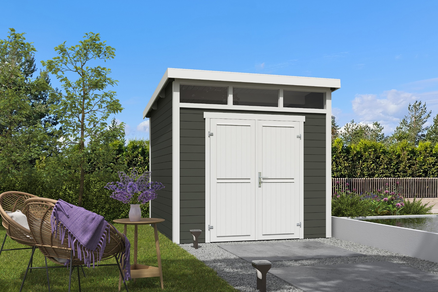 Tuinhuis Kibo 3 250x250 cm - Green Grey wit gecoat afbeelding