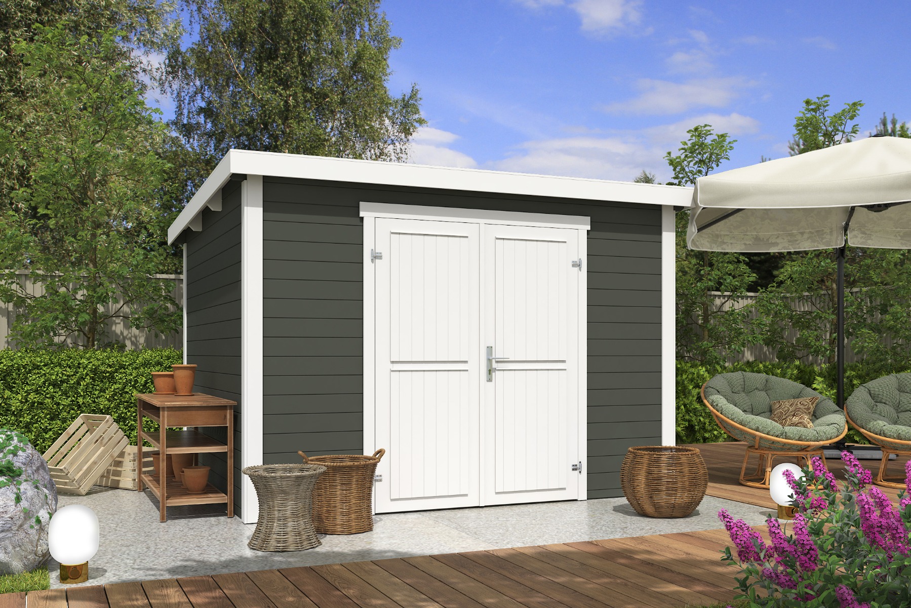 Tuinhuis Lotta 300x250 cm - Green Grey-wit gecoat afbeelding
