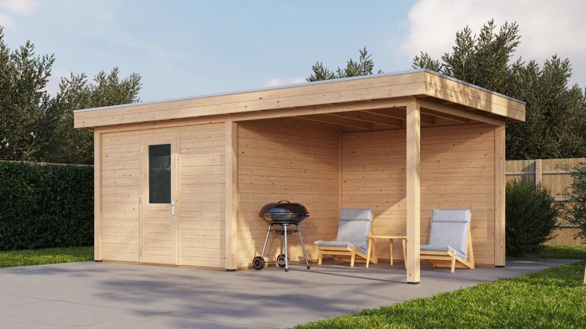 Lugarde Select Modern tuinhuis met overkapping Nunspeet 300x300cm + 300cm - Onbehandeld afbeelding 1