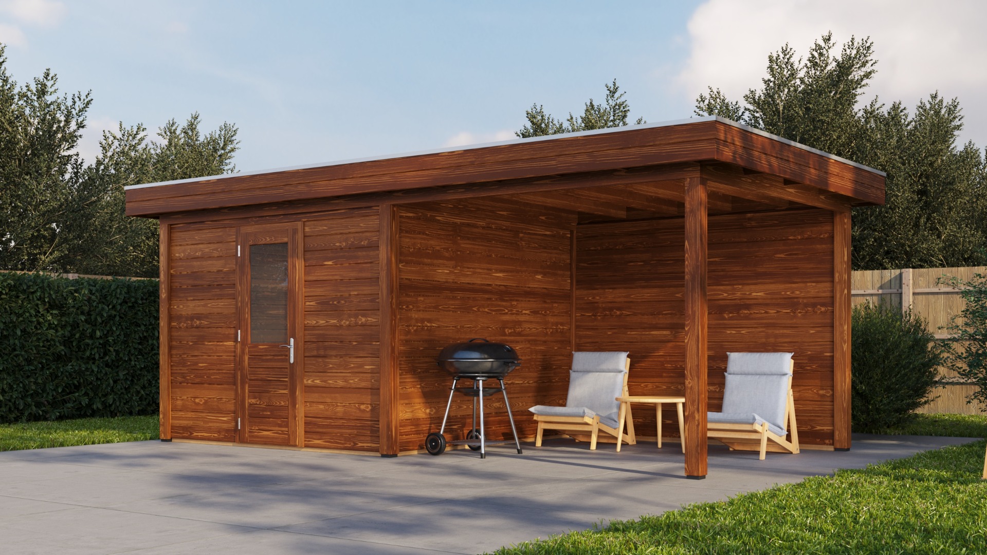 Lugarde Select Modern tuinhuis met overkapping Nunspeet 300x300cm + 300cm - Bruine olie afbeelding