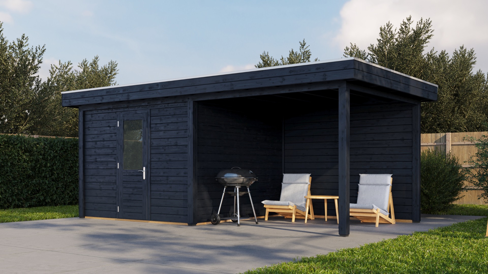 Lugarde Select Modern tuinhuis met overkapping Nunspeet 300x300cm + 300cm - Zwarte olie afbeelding 1