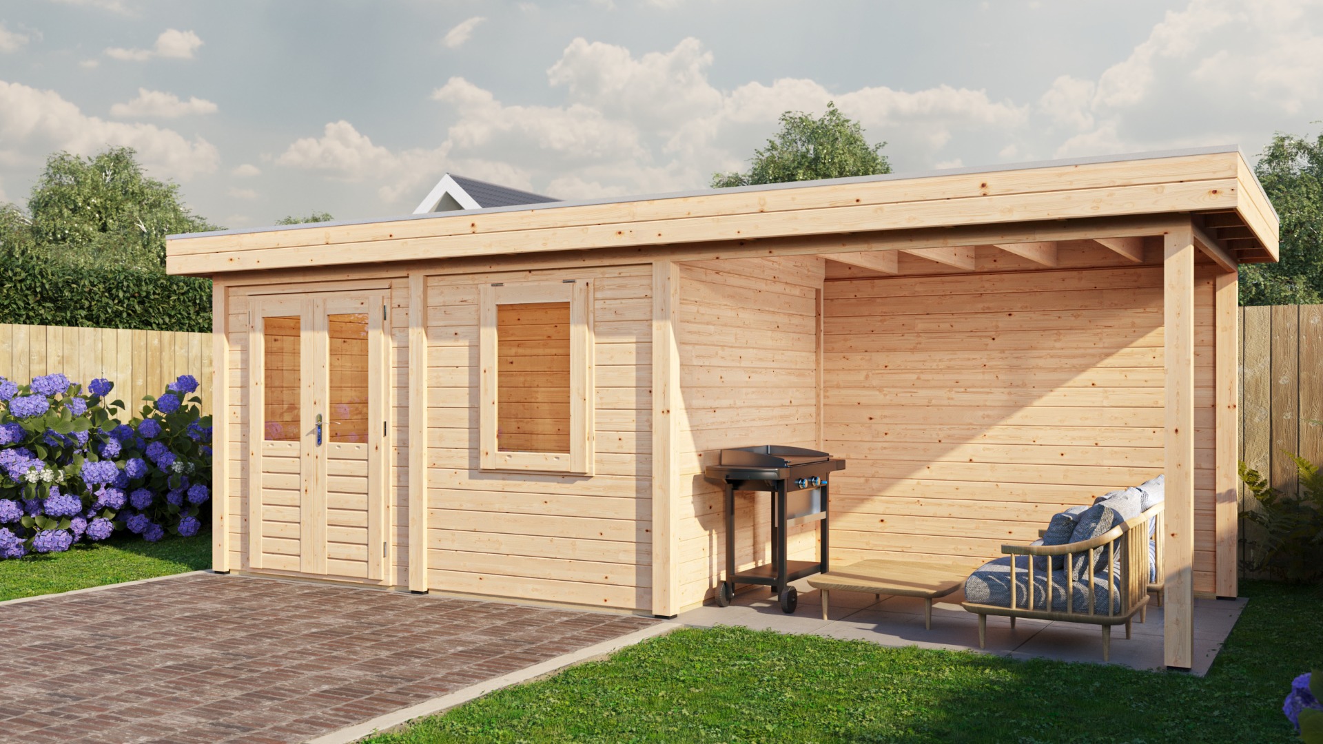 Lugarde Select Modern tuinhuis met overkapping Neerkant 388x250cm + 300cm - Onbehandeld afbeelding