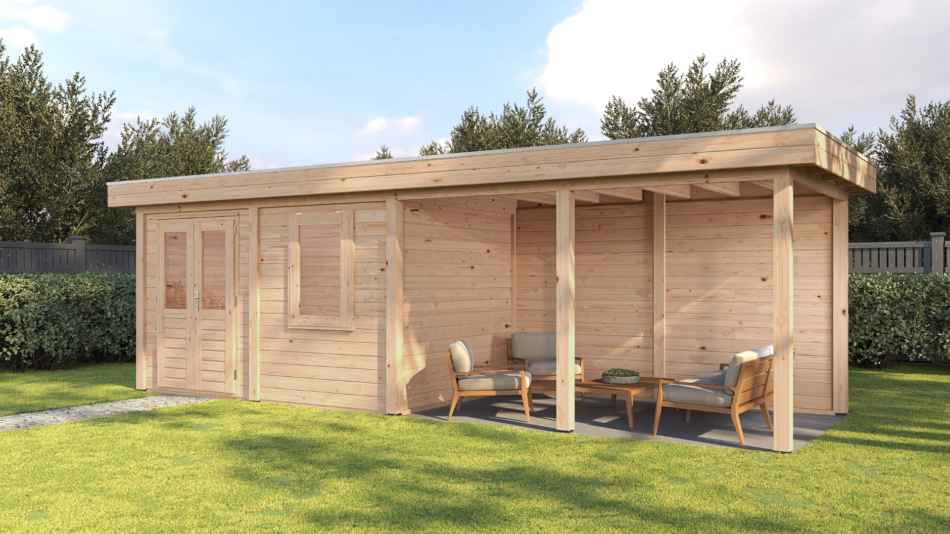 Lugarde Select Modern tuinhuis met overkapping Dronten 388x250cm + 400cm - Onbehandeld afbeelding
