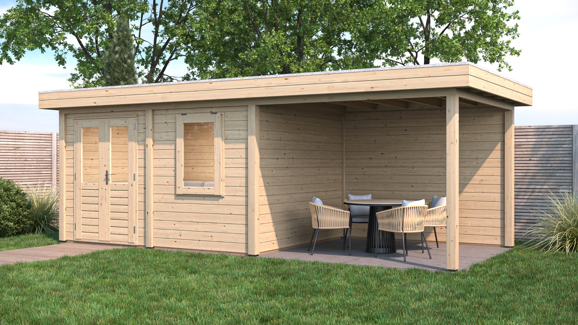 Lugarde Select Modern tuinhuis met overkapping Emmen 388x300cm + 300cm - Onbehandeld afbeelding 1