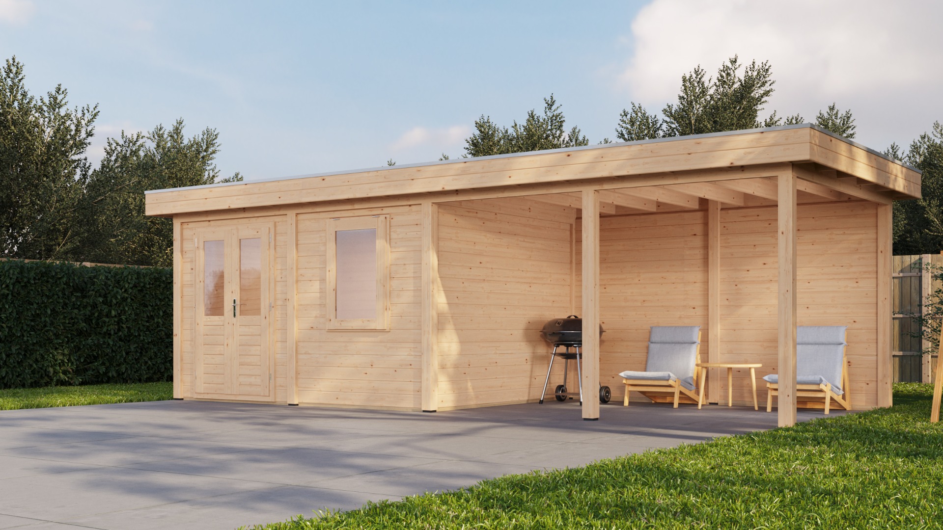 Lugarde Select Modern tuinhuis met overkapping Zutphen 388x300cm + 400cm - Onbehandeld afbeelding
