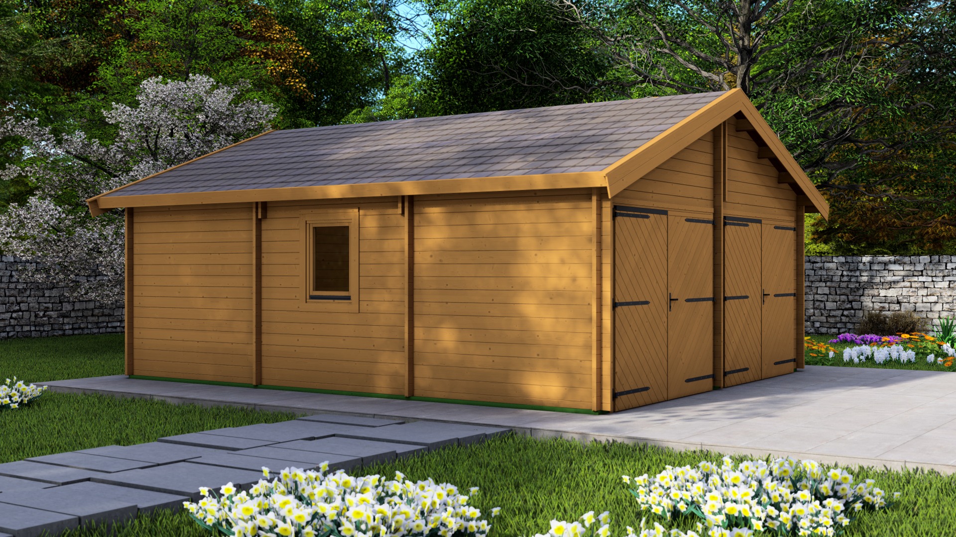 Dubbele garage 44 mm - 595x700 cm - geïmpregneerd - Van Kooten afbeelding