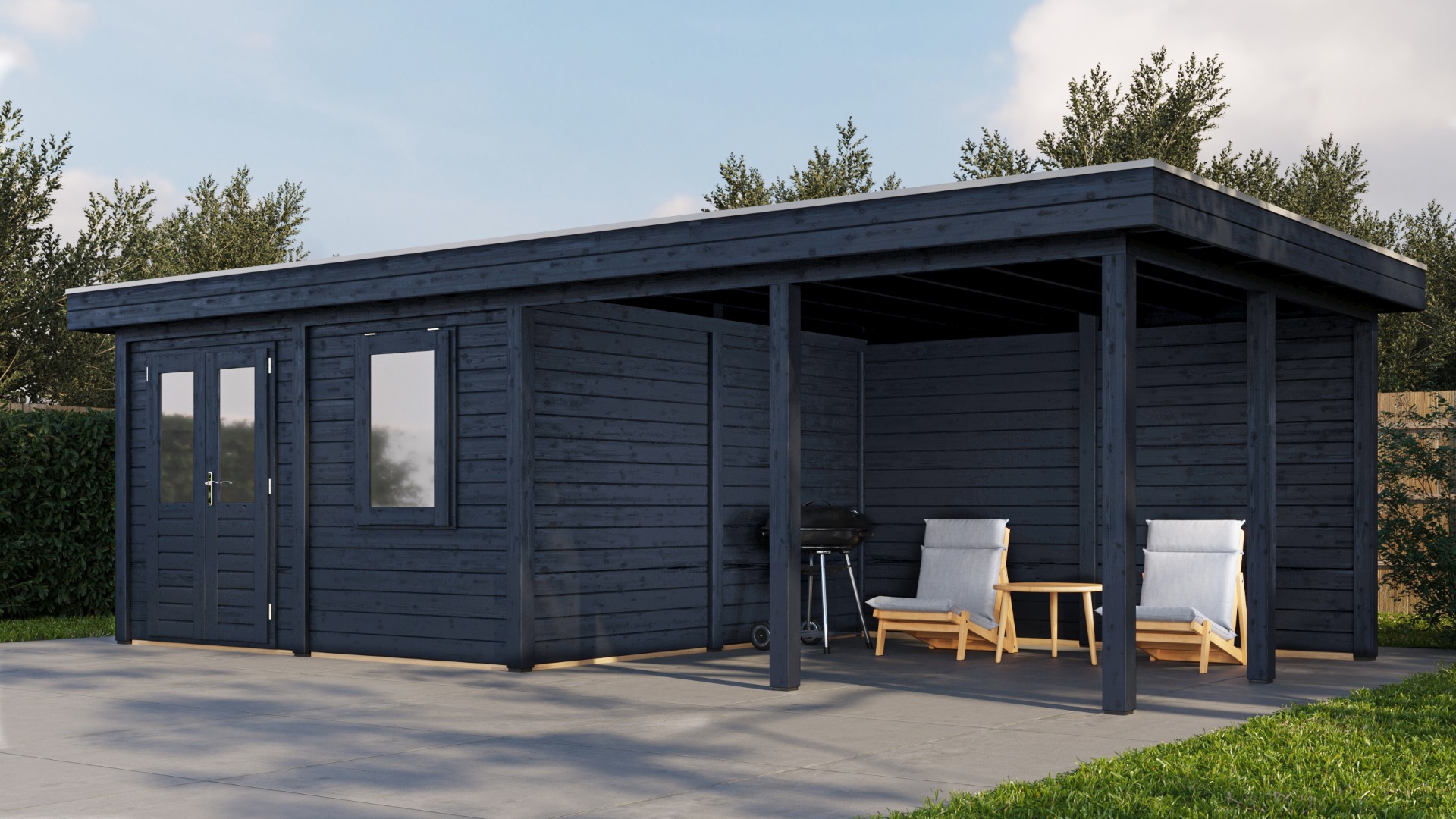 Lugarde Select Modern tuinhuis met overkapping Amstelveen 388x388cm + 400cm - Zwarte olie afbeelding 1
