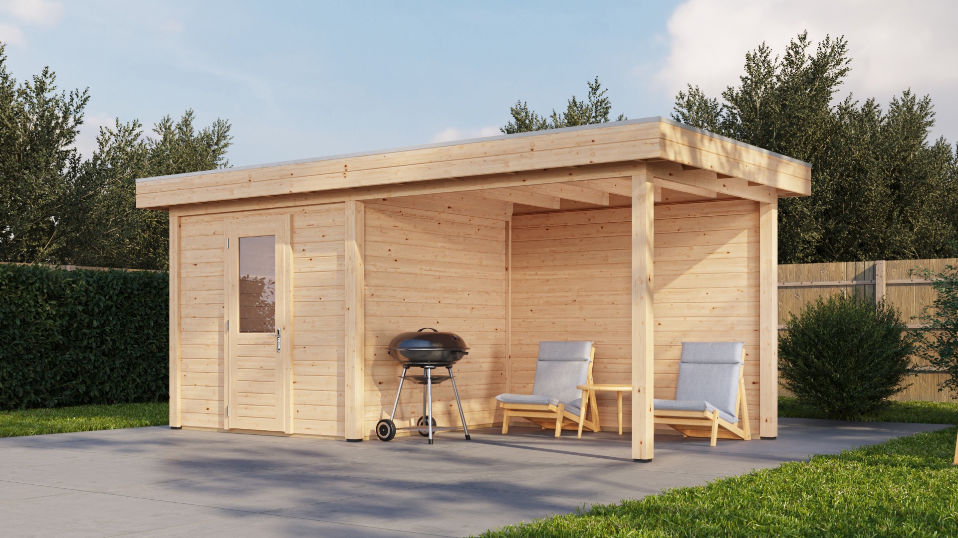 Lugarde Select Modern tuinhuis met overkapping Vught 250x250cm + 300cm - Onbehandeld afbeelding