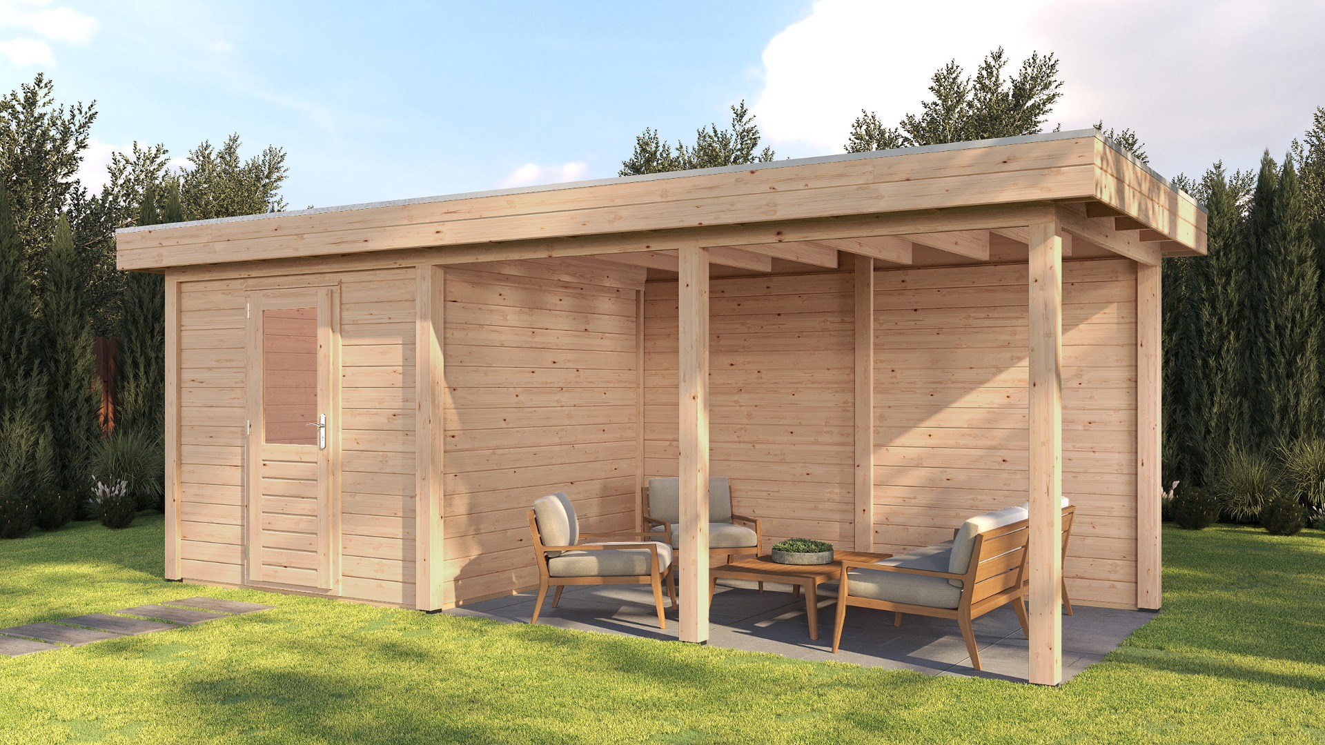 Lugarde Select Modern tuinhuis met overkapping Dordrecht 250x250cm + 400cm - Onbehandeld afbeelding 1