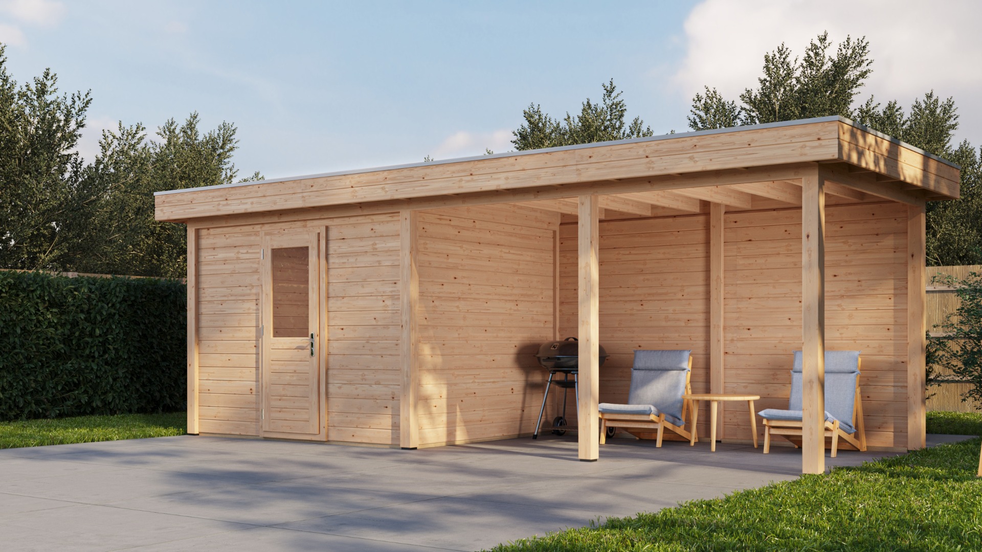 Lugarde Select Modern tuinhuis met overkapping Apeldoorn 300x250cm + 400cm - Onbehandeld afbeelding