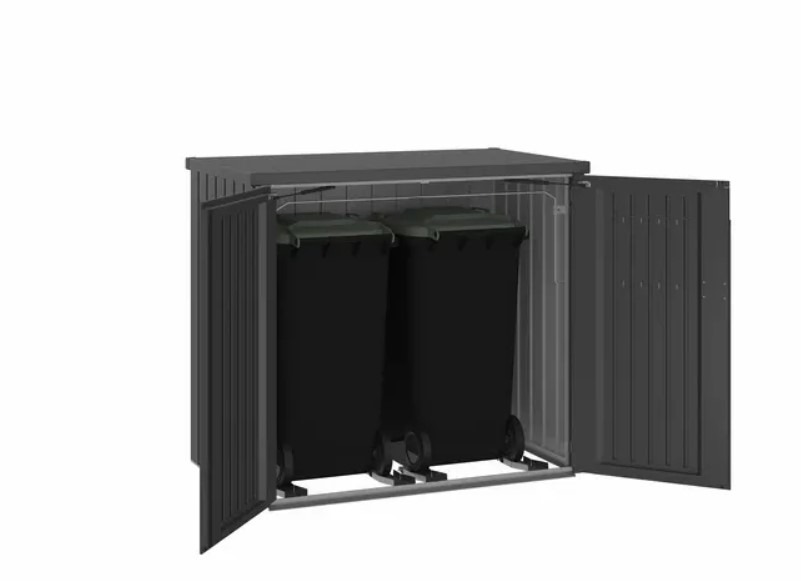 Van Kooten Tuin en Buitenleven Metalen containerberging Alex Duo 148x88x129 cm - donkergrijs metallic- - Metaal- Biohort