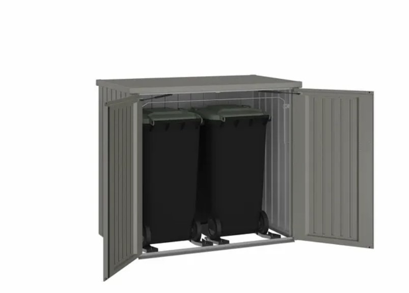 Van Kooten Tuin en Buitenleven Metalen containerberging Alex Duo 148x88x129 cm - kwartsgrijs metallic- - Metaal- Biohort