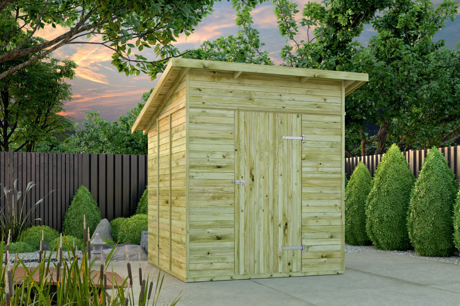 Tuindeco Olaf berging 200x200 cm 16 mm vuren groen geïmpregneerd- Lessenaarsdak- Hout- Tuindeco afbeelding