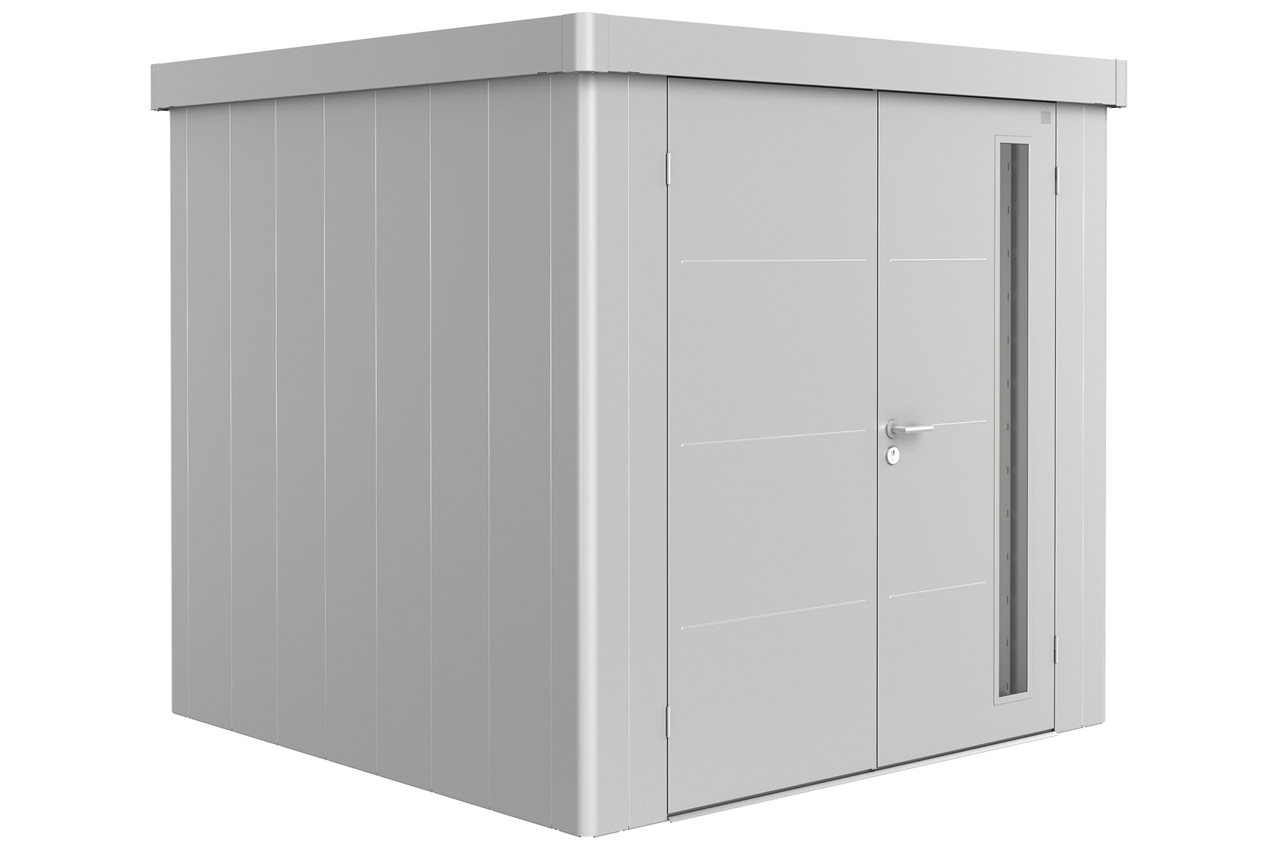 Biohort Neo 2B metalen tuinhuis zilver 236x236 cm met dubbele deur