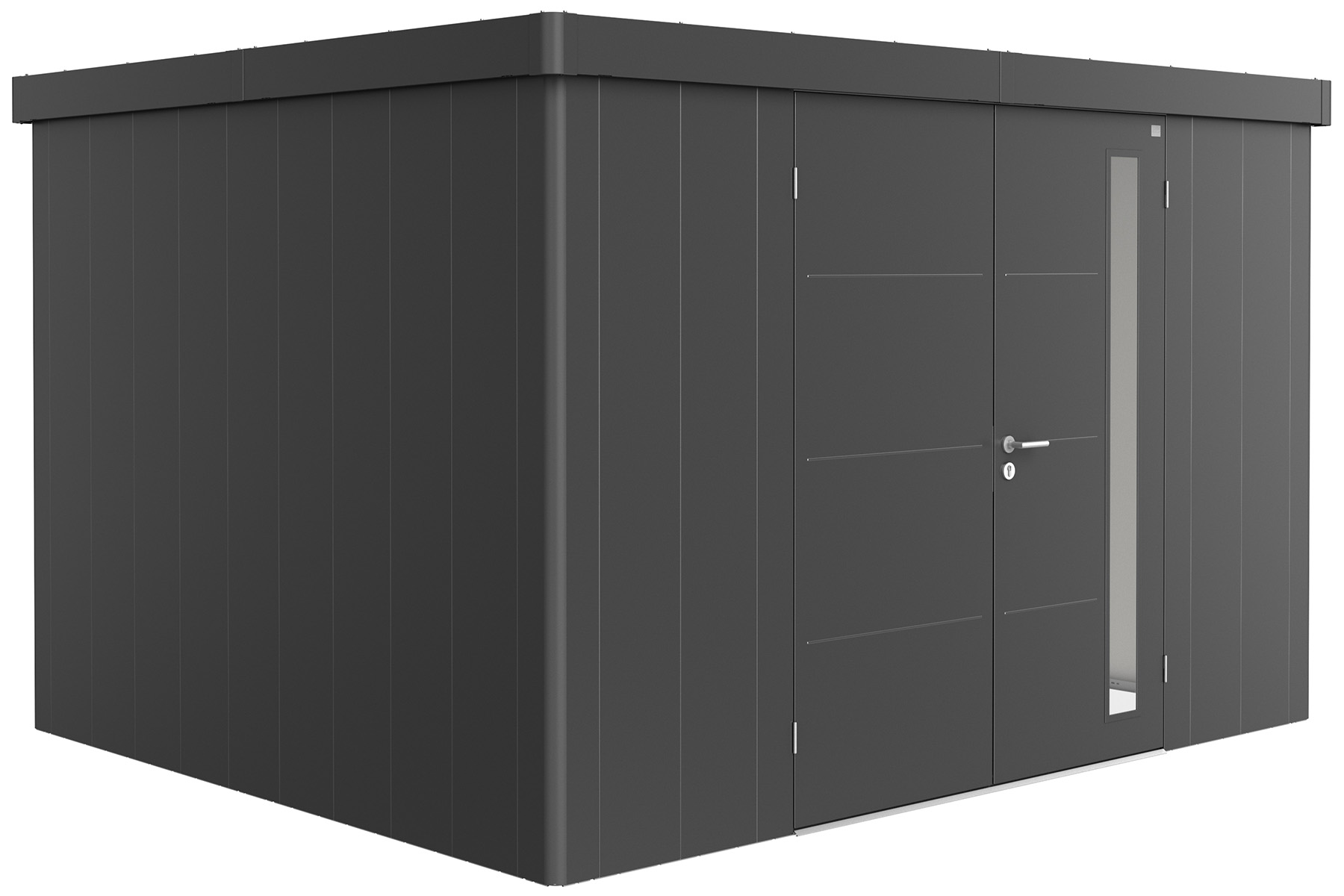 Biohort Metalen tuinhuis Neo - Dubbele deur - Donkergrijs - 3D (348x292 cm) afbeelding