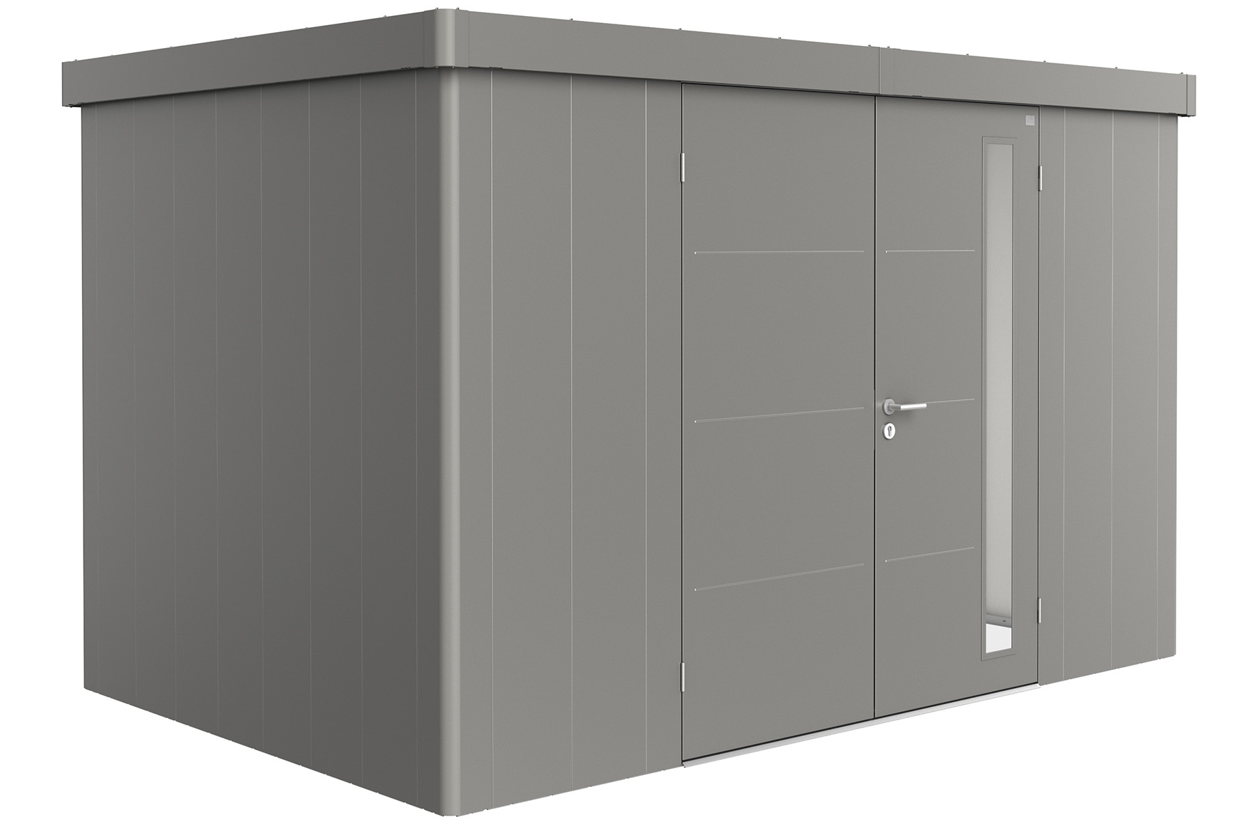 Biohort Metalen tuinhuis Neo - Dubbele deur - Kwartsgrijs - 2D (348x236 cm) afbeelding