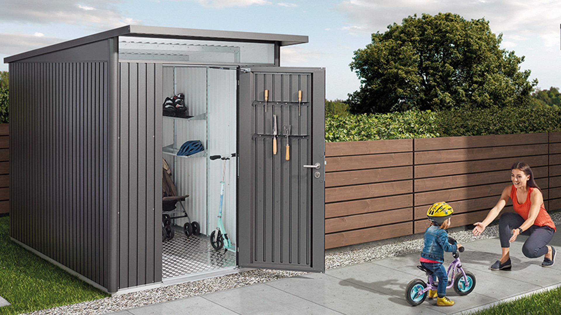 Biohort AvantGarde A3 metalen berging 180x260x218 cm kwartsgrijs met enkele deur