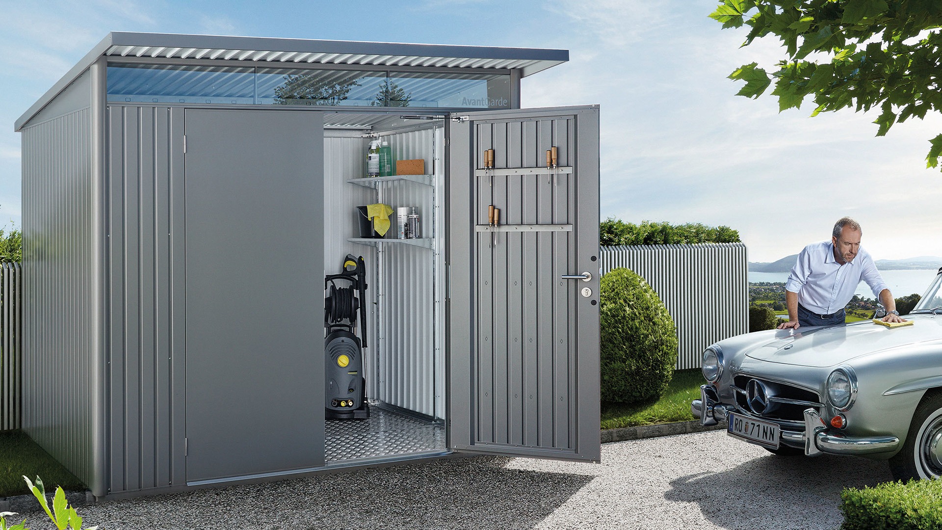 Biohort AvantGarde A3 metalen berging 180x260x218 cm donkergrijs met dubbele deur