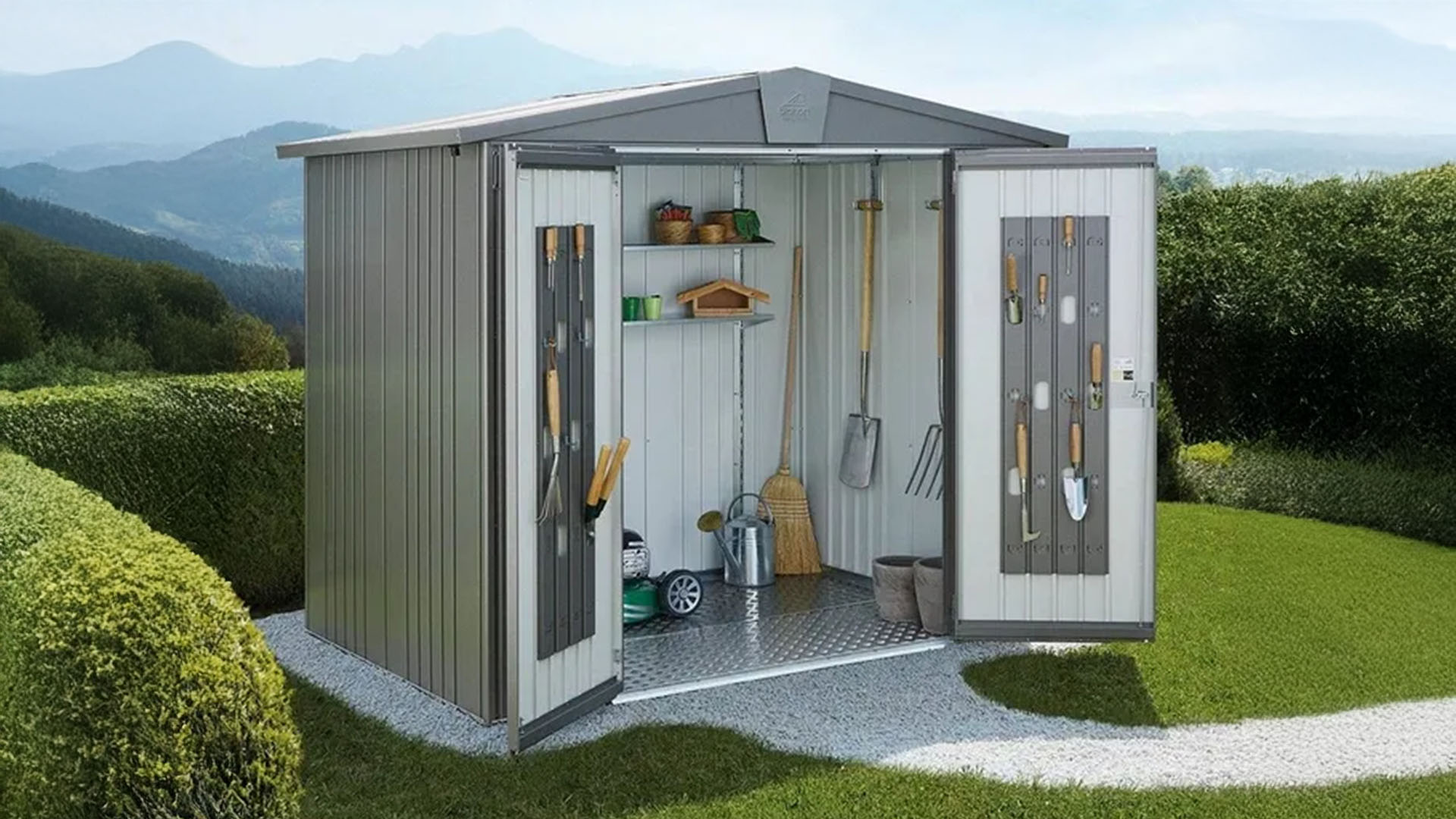 Biohort Europa 4A metalen berging 316x156x209 cm- Zadeldak- Metaal- Biohort afbeelding