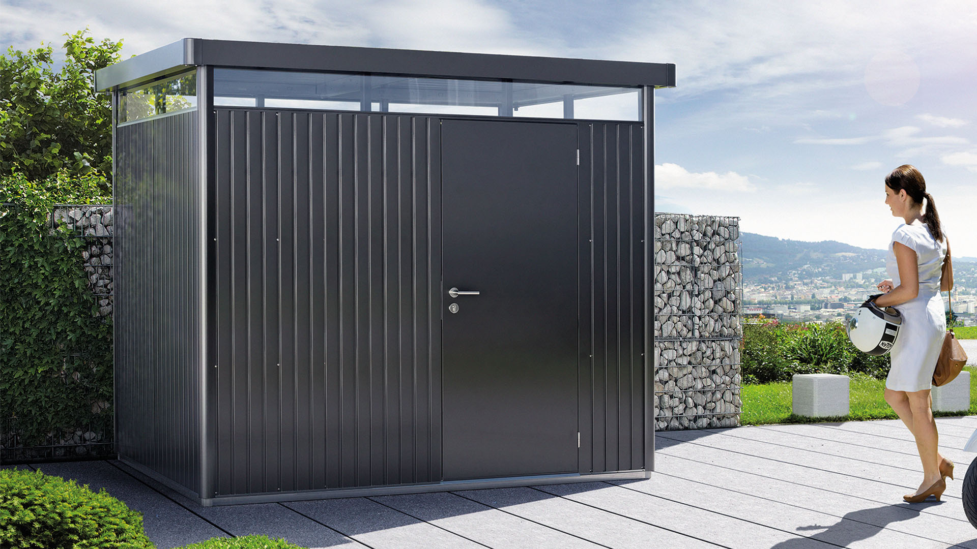 Biohort Highline H2 metalen tuinhuis 275x195x222 cm met enkele deur- Plat dak- Metaal- Biohort afbeelding