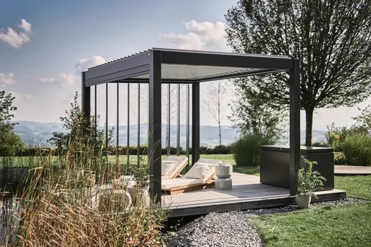 Biohort aluminium Pergola donkergrijs 450x350 cm donkergrijs lamellendak