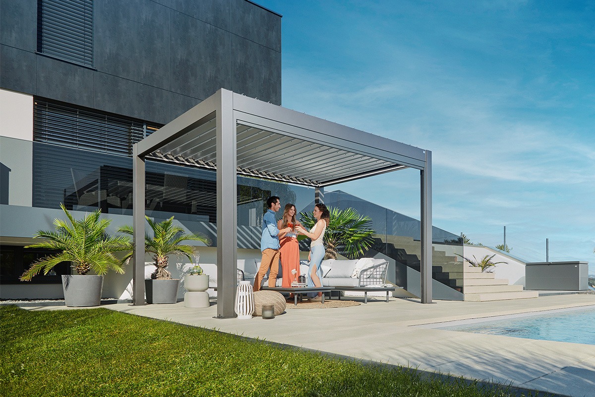 Biohort aluminium Pergola kwartsgrijs metallic 450x350 cm kwartsgrijs metallic lamellendak