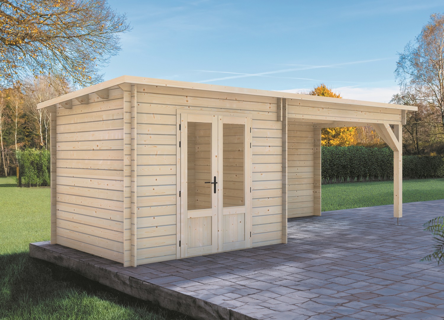 Actieblokhut Pluto 300x250 cm + luifel 350 cm - Van Kooten afbeelding