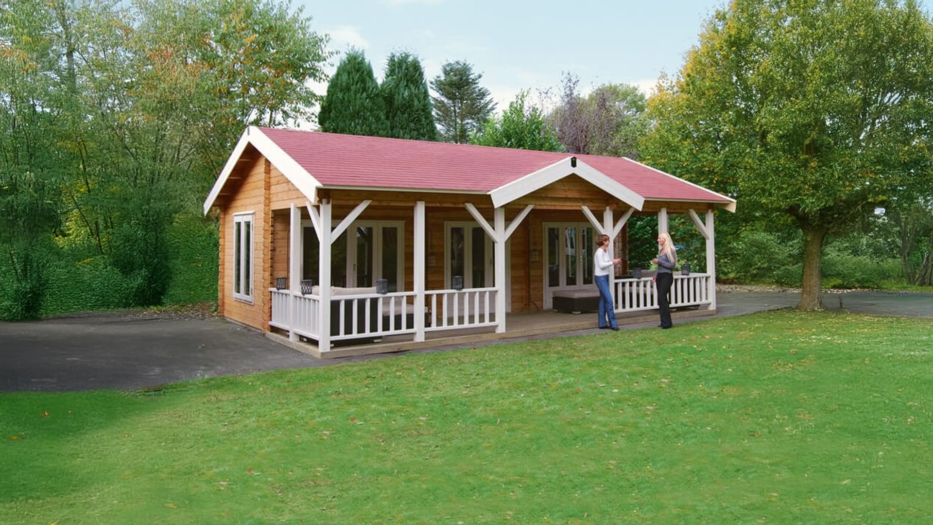 Lugarde Blokhut B54 850x550 cm - 44 mm- Zadeldak- Onbehandeld vurenhout- Lugarde afbeelding