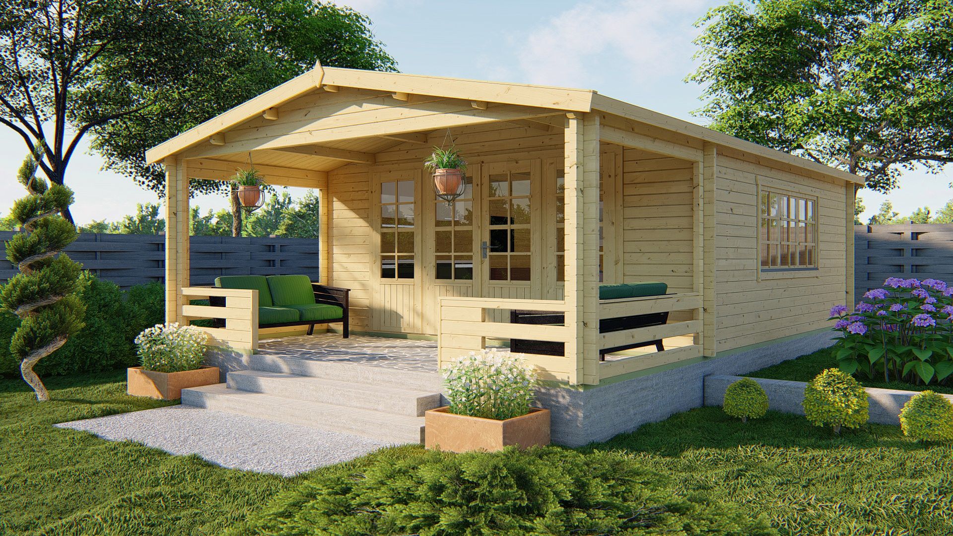 Blokhut Wigan 540x540 cm + luifel 200 cm - Red class wood geïmpregneerd afbeelding