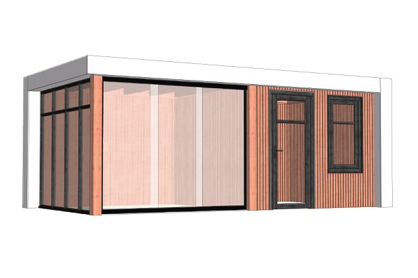 Buitenverblijf Verona 625x335 cm - Plat dak model rechts - Combinatie 1 afbeelding