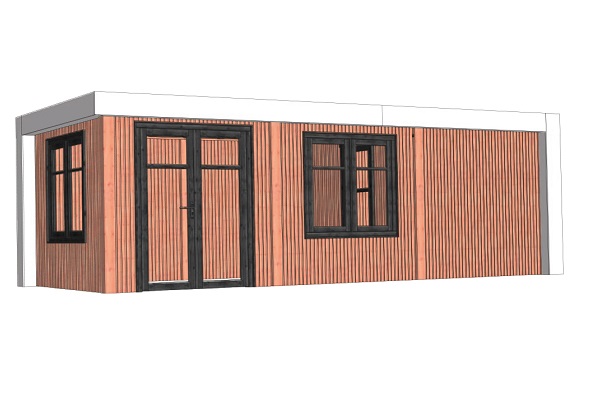 Buitenverblijf Verona 755x335 cm - Plat dak model rechts - Combinatie 1 afbeelding