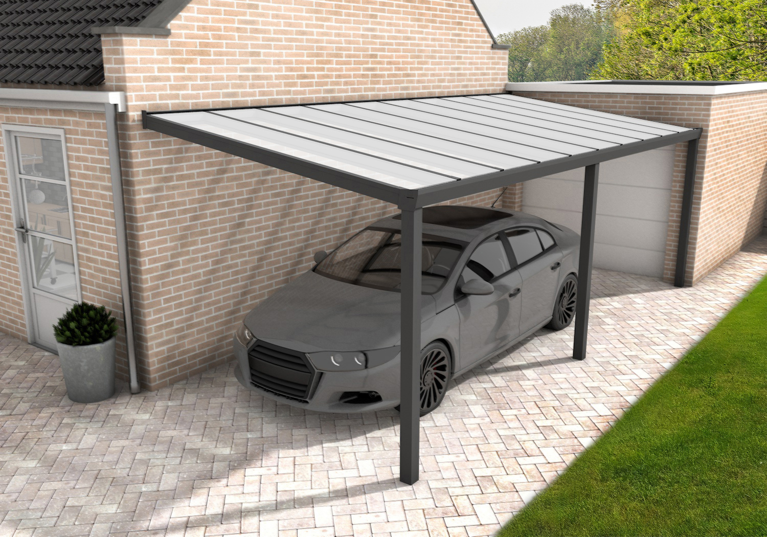 Carport Velvetline antraciet - Polycarbonaat dak - 400x500 cm afbeelding