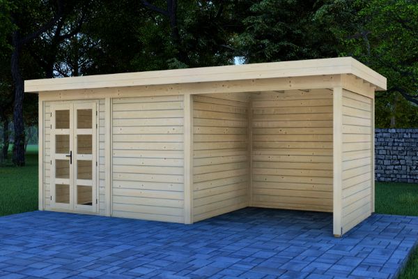 Prime Line blokhut 400x300 cm + luifel 300 cm + achterwand en zijwand - Van Kooten afbeelding 1