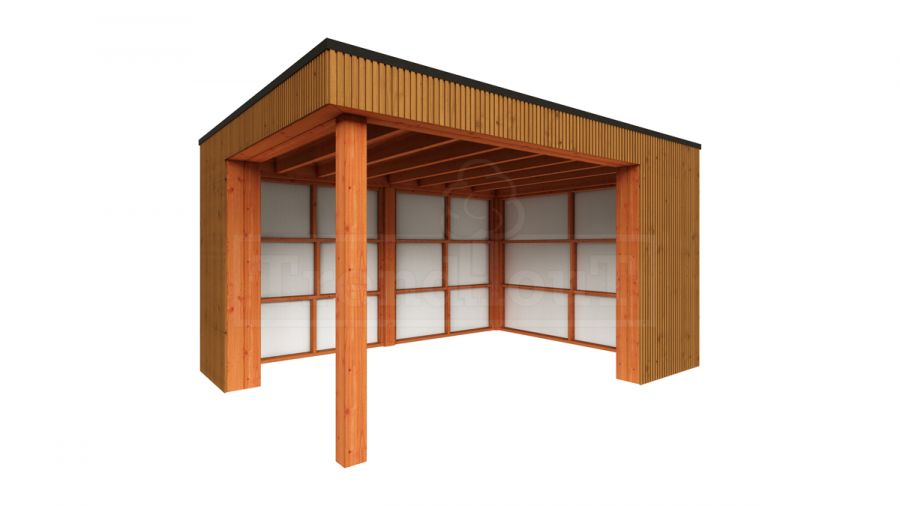 Trendhout Capri overkapping 425x375 Plat dak model rechts Lariks/Douglas blank- Plat dak- - afbeelding