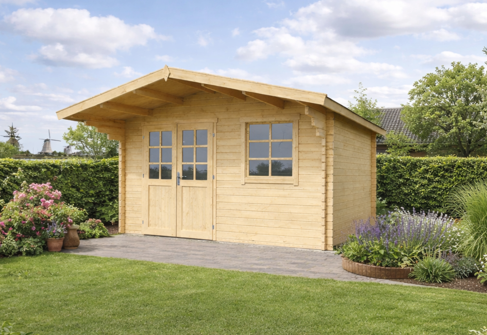 Blokhut Floor 410x410 cm + luifel 130 cm 40 mm vuren blank- - - Van Kooten